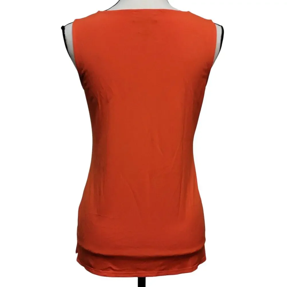 Carmen Marc Valvo Orange Zipper Blouse Womens Sz XS Sleeveless Stretch Top Shirt - Picture 4 of 5